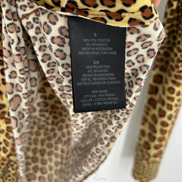 NORMA KAMALI Brown Yellow Leopard Print Scoop Neck Jersey Stretch Shirt Small - Picture 8 of 8